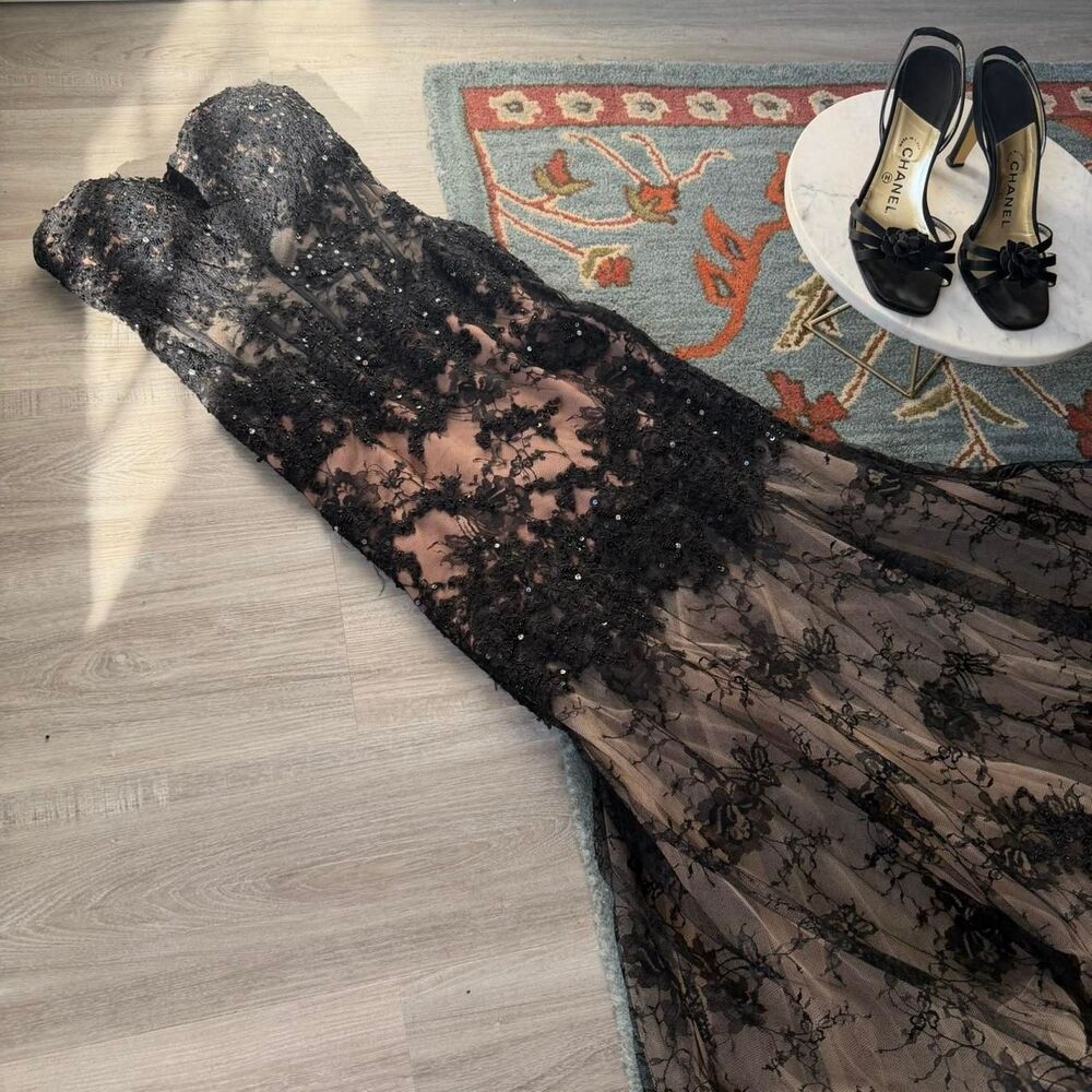 Y2K Sherri Hill Black lace strapless mermaid dress - Picture 5 of 6